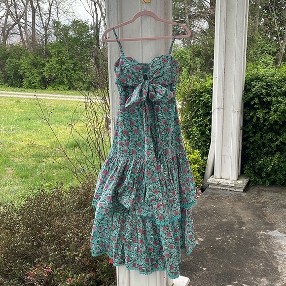 NWT 378 EDDY Helen Tiered Teal and Pink Floral Maxi Dress 100% Cotton Boho Luxe - Picture 8 of 10